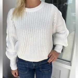 The Femm Eris Sweater Optic White Puff Sleeve Knit NWT Medium